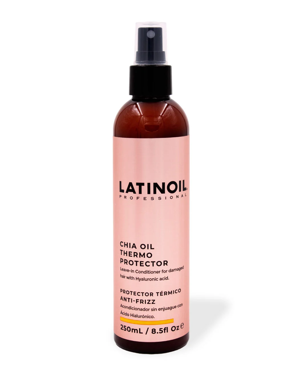 Latinoil Chia Oil Thermo Protector 8.5 fl oz – leave-in heat protectant with hyaluronic acid for frizz control.
